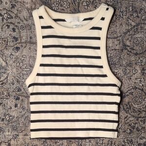 H&M Cream and Black Striped Ribbed Crop Tank